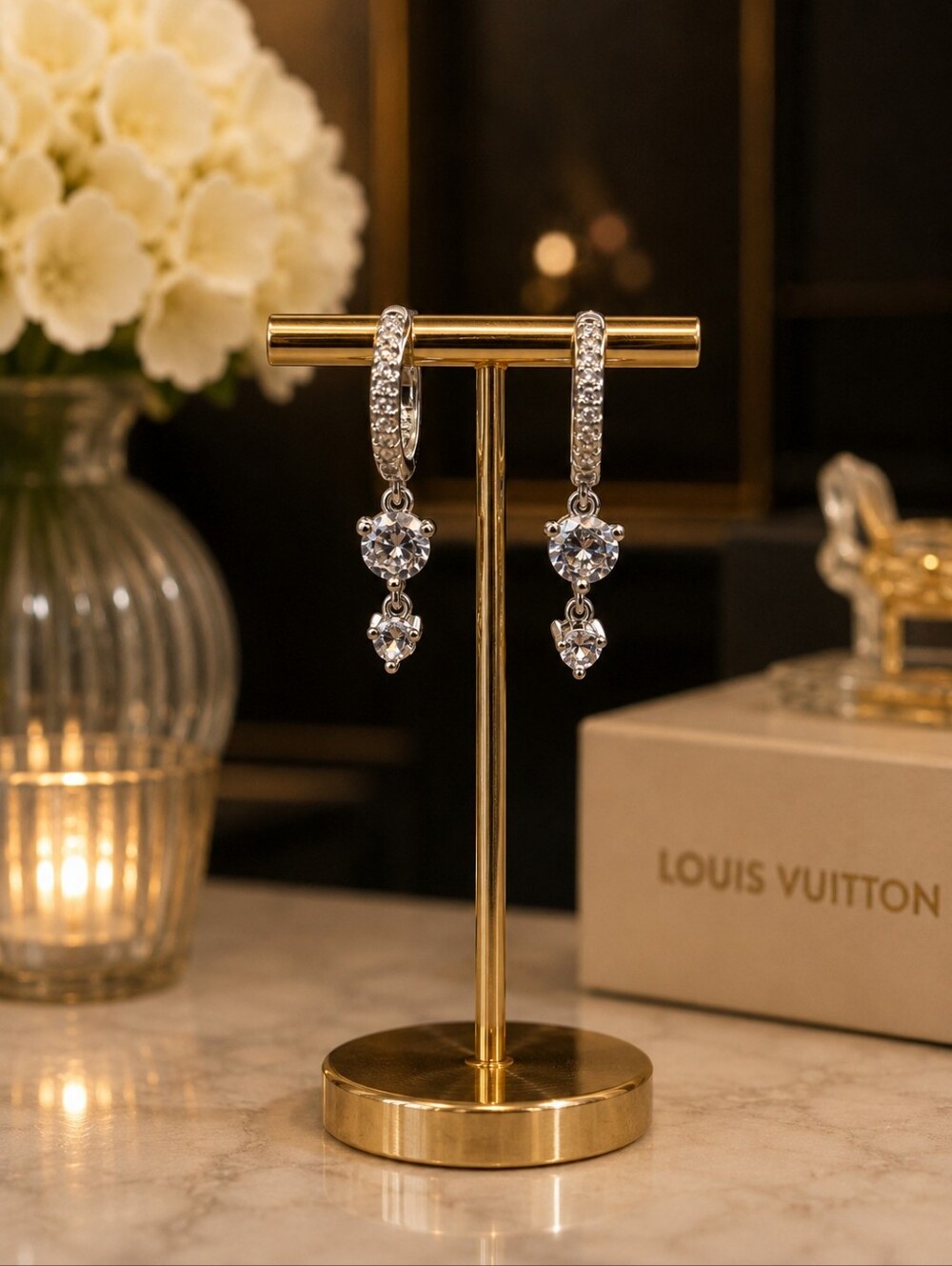 Silver Tone Dangle Huggie Hoop Earrings